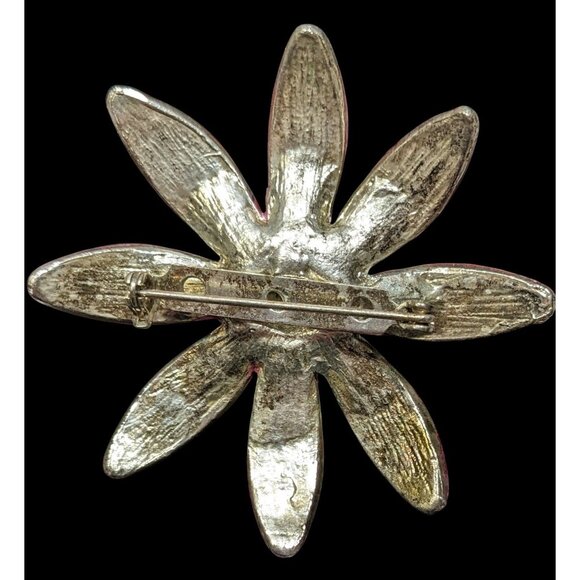 Vintage Metallic Pink Floral Rhinestone Brooch - Picture 2 of 4